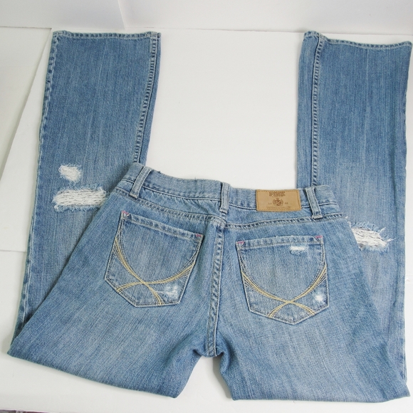 PINK Light Wash Straight Destroyed Low Rise Jeans - Picture 5 of 8